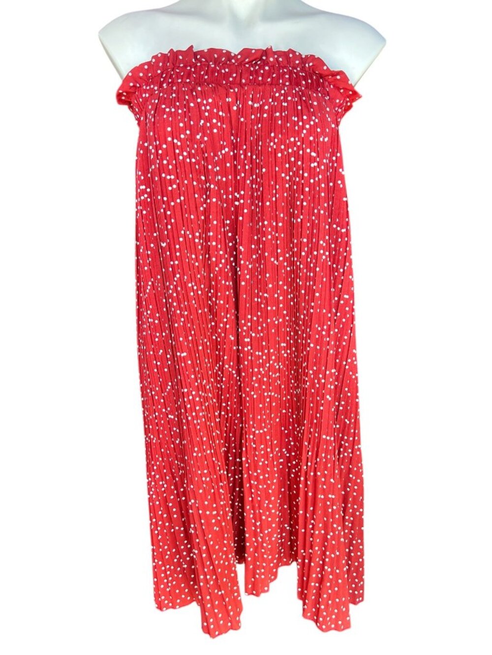 Naggoo Red & White Polka Dot Pleated Skirt Or Strapless Dress Cotton Blend XL Ne - Picture 3 of 13